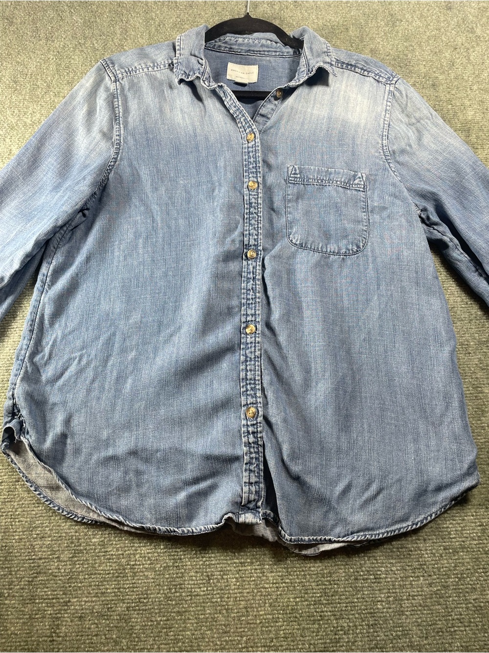 American Eagle Outfitters Light Blue Denim Button-Down Shirt